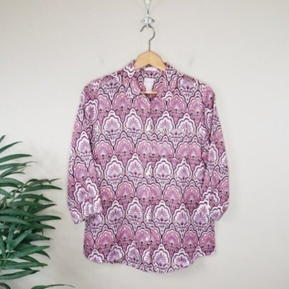 Chico's | Paisley & Shell Print 3/4 Sleeve Button Down Shirt - Picture 1 of 5